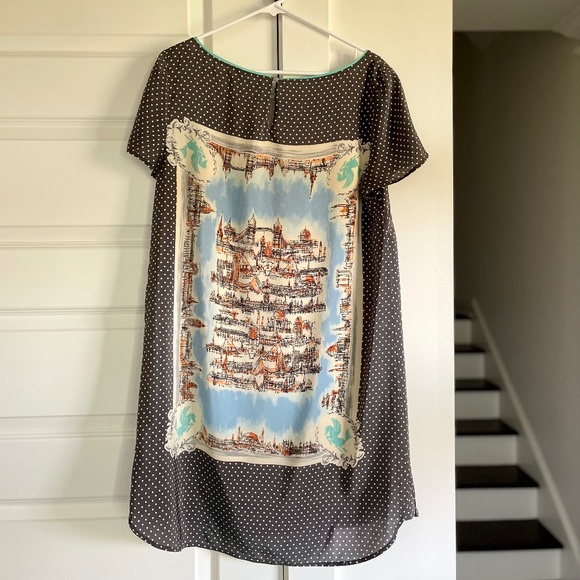 Anthropologie Maeve Around Town Charming Printed Silk Tee Dress ~ Size L - Picture 3 of 10